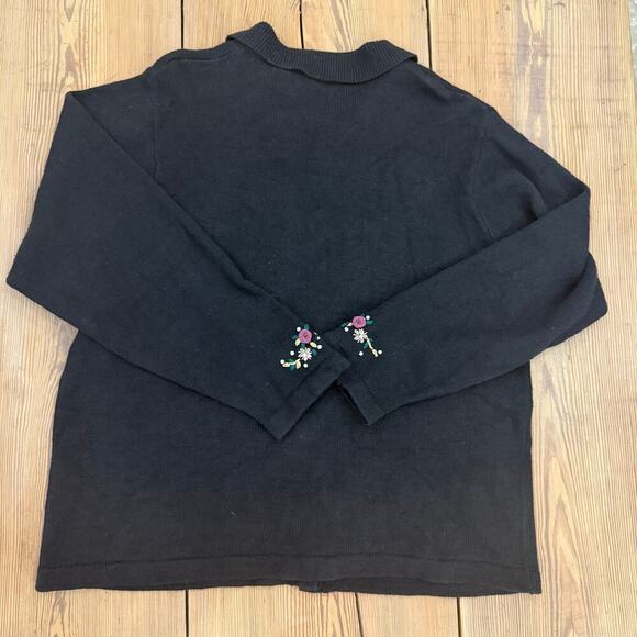 BP Design‎ Vintage Christmas Cardigan Collared Beaded Stocking Black XL Cotton - Picture 2 of 6